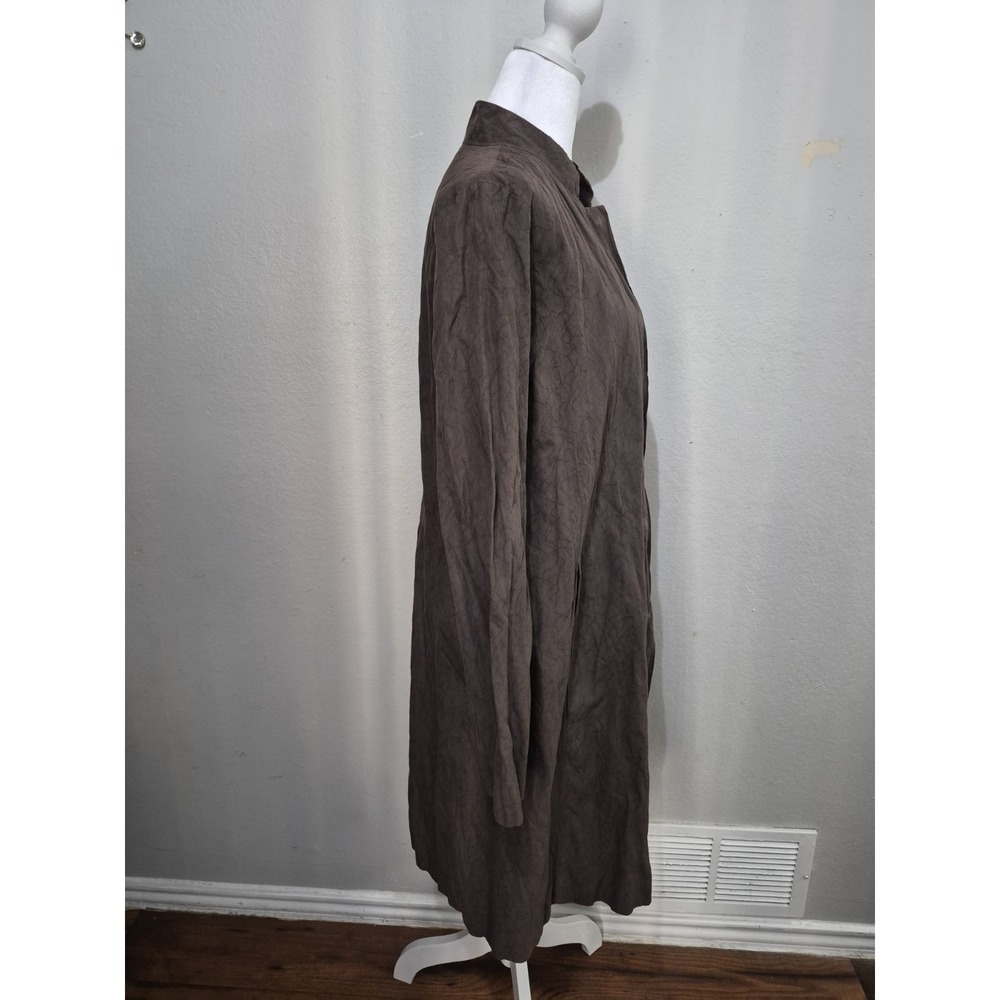 Eileen Fisher Womens Jacket Medium Brown Crinkle Snap Buttons‎ Pockets Long - Picture 9 of 16